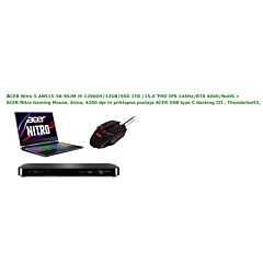 Prenosnik ACER Nitro 5 AN515-58-96JM i9-12900H/32GB/SSD 1TB/15,6''FHD/RTX 4060/NoOS + miška + dock