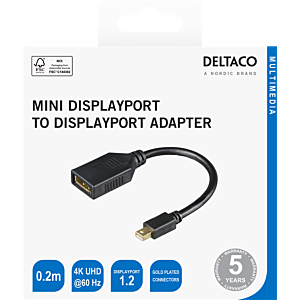 Kabel DELTACO DisplayPort - miniDisplayPort, 0,2m - Črna (00110028)