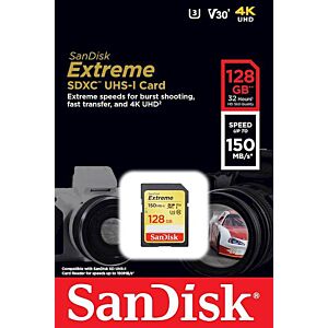 Spominska kartica SDXC SANDISK 128GB EXTREME, 150/60MB/s, UHS-I Speed Class 3 (U3), V30