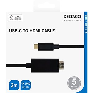 Kabel DELTACO USB-C na HDMI, 2m - Črna (00140021)
