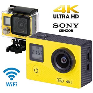 Športna kamera TREVI GO 2500-4K, 4K-UHD, WiFi, Sony senzor, vodoporno ohišje, dvojni zaslon - Rumena