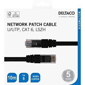 Mrežni kabel DELTACO U/UTP, CAT6, LSZH 10m - Črna (00210002)