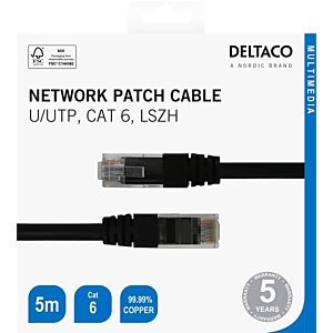 Mrežni kabel DELTACO U/UTP, CAT6, LSZH 5m - Črna (00210012)