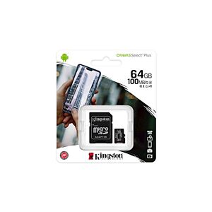 Spominska kartica SDXC KINGSTON MICRO 64GB CANVAS SELECT Plus, 100MB/s, C10 UHS-I, adapter