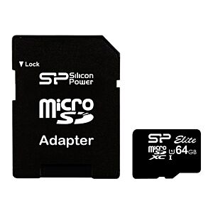 Spominska kartica SILICON POWER microSDXC (Class 10), 64GB, Elite UHS-1 + adapter (SP064GBSTXBU1V10SP)