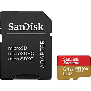 Spominska kartica SDXC SANDISK MICRO 64GB EXTREME, 160/60MB/s, UHS-I Speed Class 3, V30, adapter