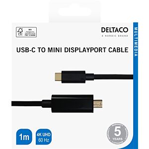 Kabel DELTACO USB-C na miniDisplayPort, 1m - Črna (00140014)