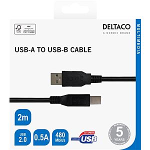 Kabel DELTACO USB-B 2.0, primeren za tiskalnike 2m - Črna (00140005)