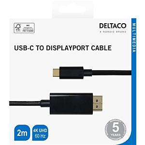 Kabel DELTACO USB-C na DisplayPort, 2m - Črna (00140015)
